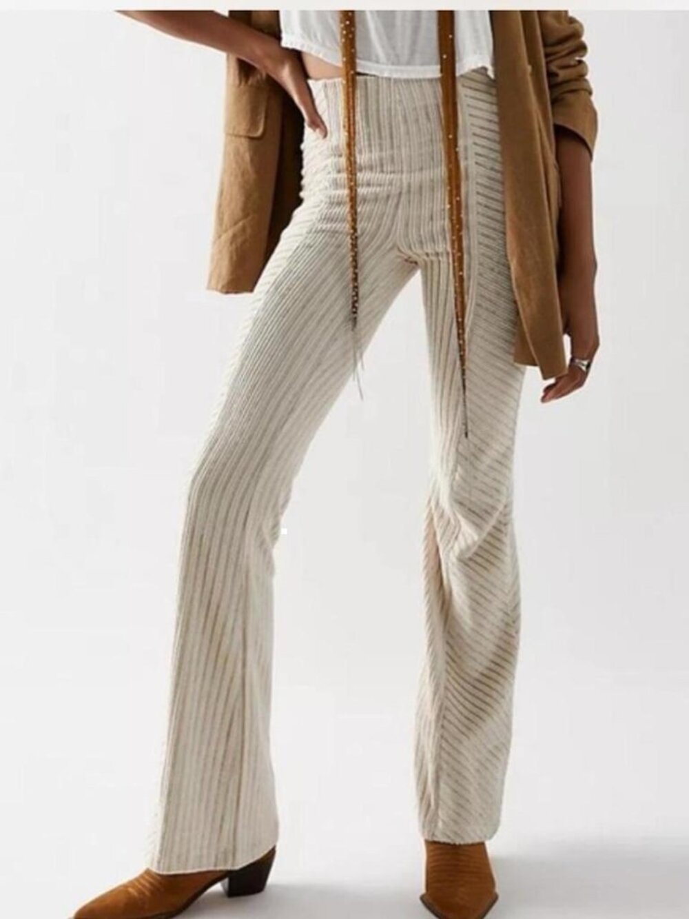 Free People Neutral Gold and Cream Velvet Corduroy Flare